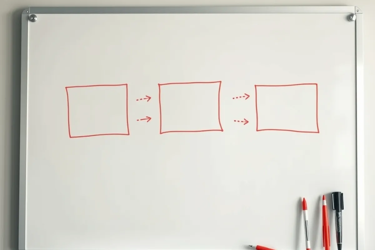 A whiteboard sketch comparing three website architectures with boxes and arrows.