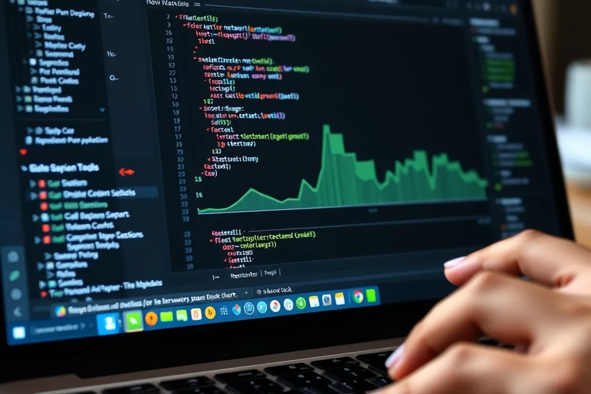 A close-up of browser developer tools showing a network waterfall chart on a laptop screen.
