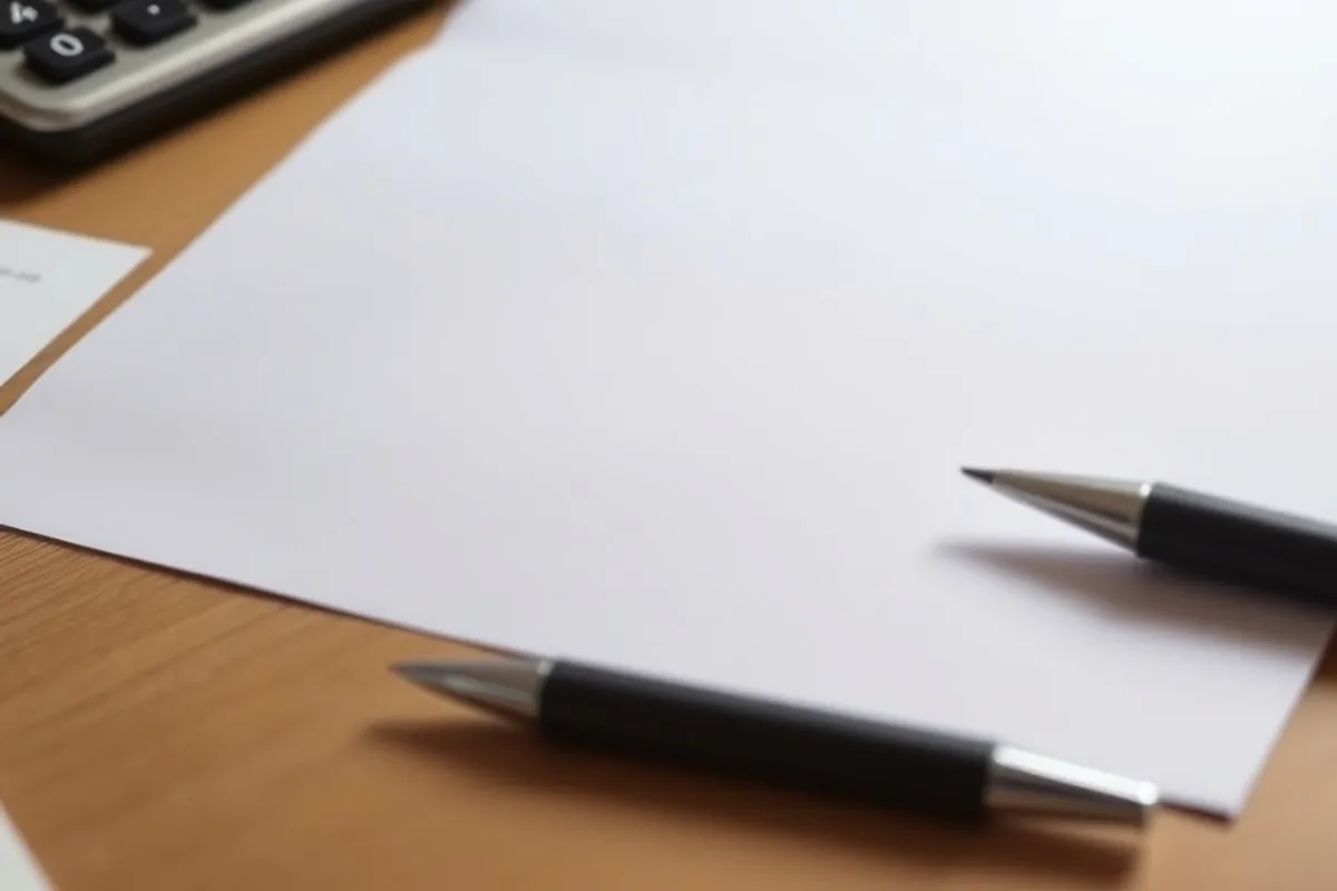 Close-up of a printed proposal with a calculator and a pen on a desk.